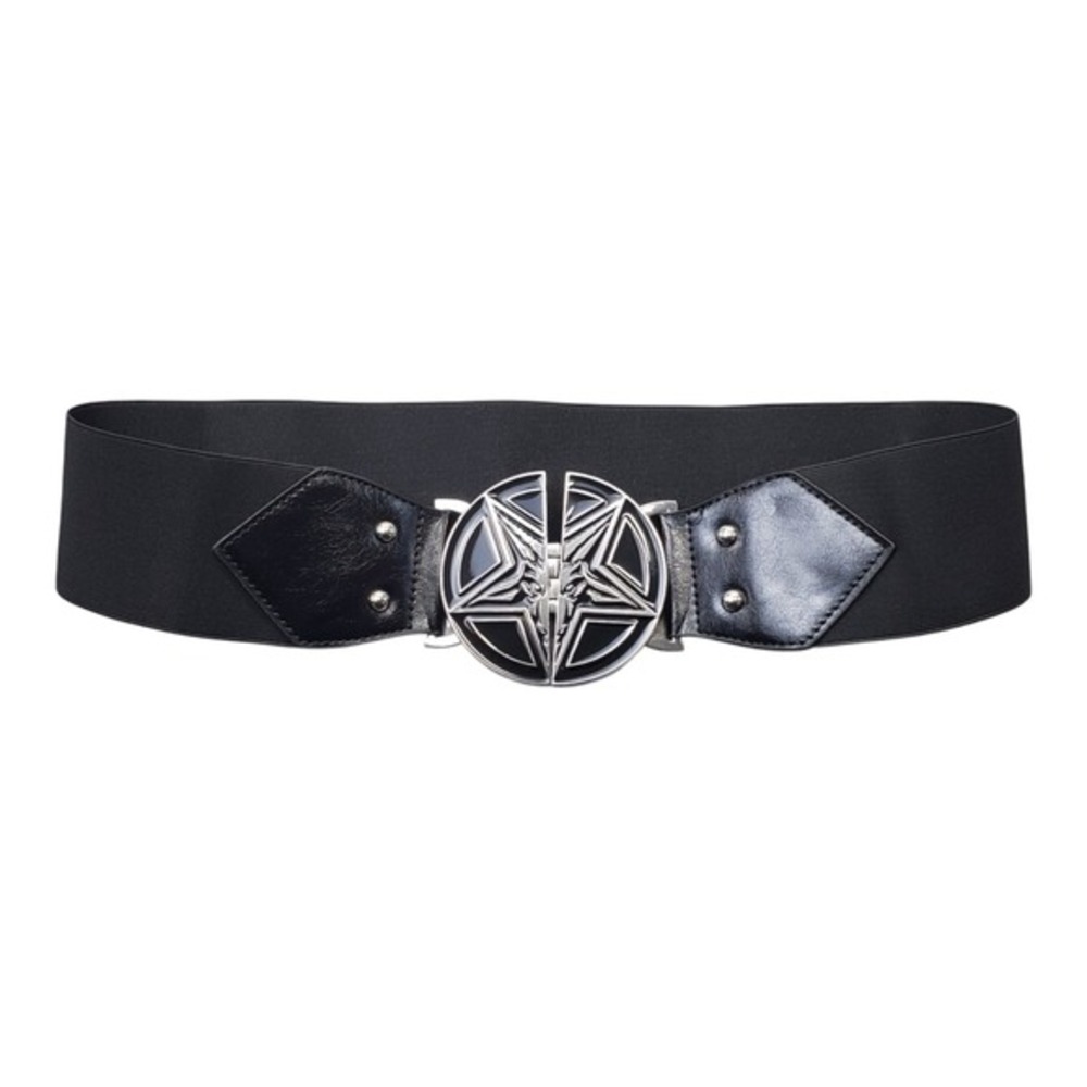 Killstar Gates of Hell‎ Belt Womens 2XL Black Elastic Waist Goat Head Buckle